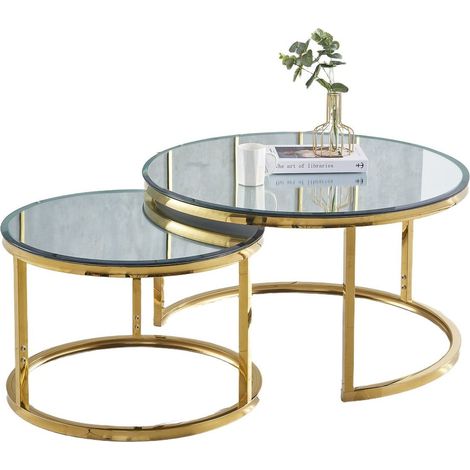 Lot de 2 tables Basses Gigogne ARTO Gold et plateau en verre Miroir (1/3)