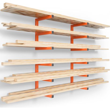 Organiseur en bois et étagère de rangement murale en métal robuste avec 6 niveaux pouvant supporter jusqu'à 544,3 kg, utilisation en intérieur et en extérieur, orange (1/5)
