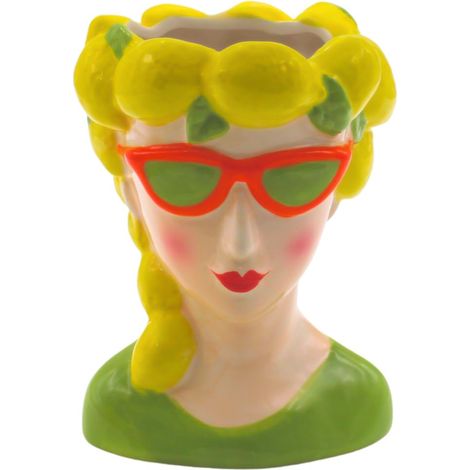 Vase décoratif XL en céramique pour Femme avec tête de Citron, décoration Citron, Multicolore, 12 x 12 x 17 cm (1/5)
