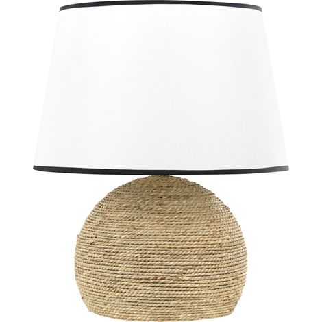 lámpara de mesa de cuerda de paja trenzada pantalla de tela blanca natural Growee