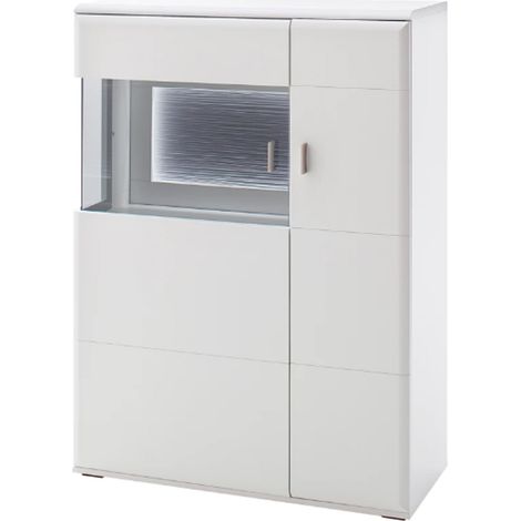 Buffet / Vaisselier en bois coloris blanc mat - L.90 x H.124 x P.38 cm -PEGANE- (1/3)