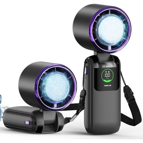 Ventilateur turbo portable portable avec refroidisseur de glace, vitesse (1 à 100) 4000 mAh rechargeable [temps de refroidissement de 16 heures] (1/5)
