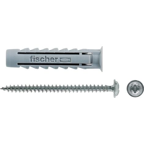 Fischer 50 Tasselli SX Plus SP con Vite Testa Cilindrica 8x40 per Muro Pieno, Mattone Forato, Muratura, Calcestruzzo, per il Fissaggio di Lampadari, Mobili, Pensili, Mensole, 567629 (1/5)