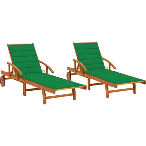 Juego de 2 tumbonas tumbona para tomar el sol cama de jardín terraza muebles de exterior con cojines de madera maciza de acacia 020012041 (1/5)