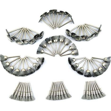 Brosse Métallique en Acier de Polissage pour Dremel 45pcs, Brosse Couronne Brosse Boisseau Brosse Pinceau 15pcs pour Chaque, Brosse Bout Brosse Plates Mini Outils Rotatifs DIY (1/5)