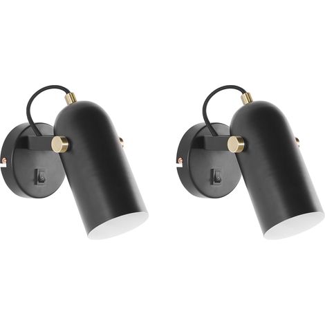 Conjunto de 2 lámparas de pared de metal negro dorado blanco orientable Tyria