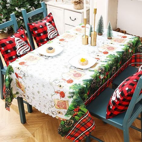 Nappe rectangulaire de Noël 180 x 150 cm – Tissu polyester lavable – Décoration de table pour fêtes – Motifs délicats et résistante à l'usure (1/5)