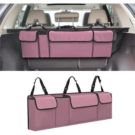 Organizador de maletero plegable antideslizante rosa con correa ajustable: almacenamiento compacto y seguro para el coche.