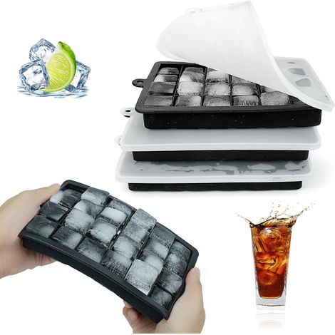 Bac A Glacon - Silicone Alimentaire LFGB - Pour Bebe Jus Cocktails Whisky - 3 Unidades × 24 Compartimentos - Negro (1/5)