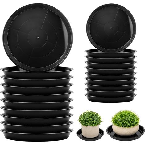Lot de 20 soucoupes pour pot de fleurs - En plastique - 30 cm - 20 cm - Noir - Pour jardin, balcon, salon (1/5)