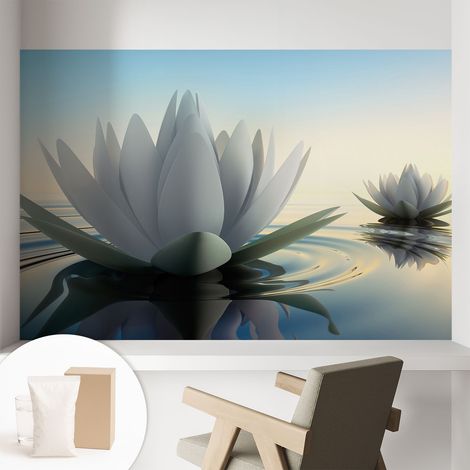 Papier peint intissé décoratif avec colle pour salon chambre et bureau Installation rapide Nénuphars 104x70 cm (1/5)