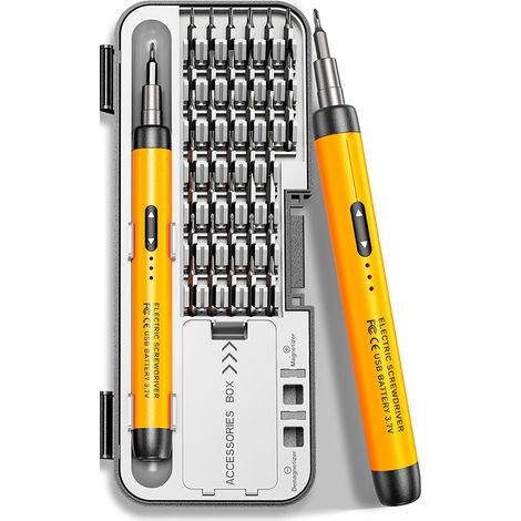 Tournevis Electrique Rechargeable USB 46 en 1 avec 38 Embouts CR-V et Capot Rotatif 360° pour Réparation Electronique et Bricolage Orange (1/5)