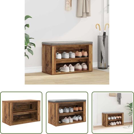 vidaXL Schuhregal mit Bank - Schuhregal mit Regal Altholz 75 x 35 x 45 cm Holzwerkstoff (1/5)