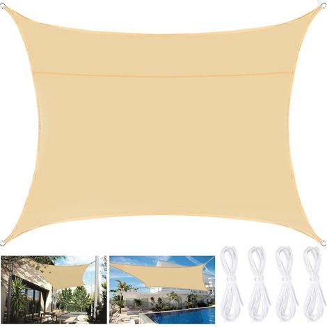Voile d'ombrage rectangulaire 2 x 3 m, imperméable, pour terrasse, jardin, résistant aux UV, usage extérieur, corde, jaune riz (1/5)