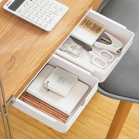MIMOSON-Boîte de rangement sous le bureau, boîte de rangement invisible, boîte de rangement pour tiroir à crayons, boîte de rangement pour outils, rangement extensible, convient pour le bureau, la mai (1/5)