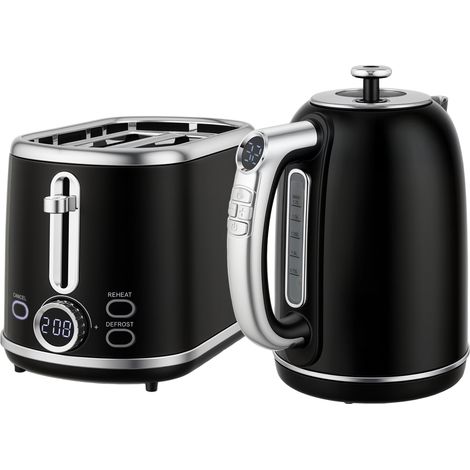 Lot bouilloire et grille-pain noir, bouilloire 1,7 L 2200 W en inox, grille-pain 2 tranches (1/5)