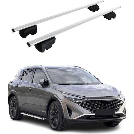 OMAC Barres de toit pour Nissan Qashqai J12 2021-2026 – City Crash tested – ISO PAS 11154:2006 – Antivol inclus – Charge max 75 kg – 2 barres Argent (1/4)