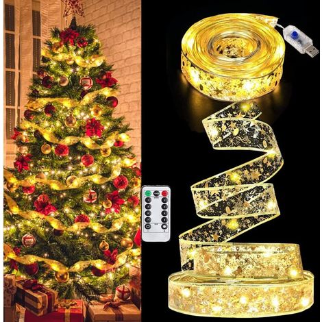 Guirlande lumineuse pour sapin de Noël - Bande lumineuse - Décoration de Noël DIY - avec télécommande, 8 modes, lumière chaude, 100 LED par 10 mètres