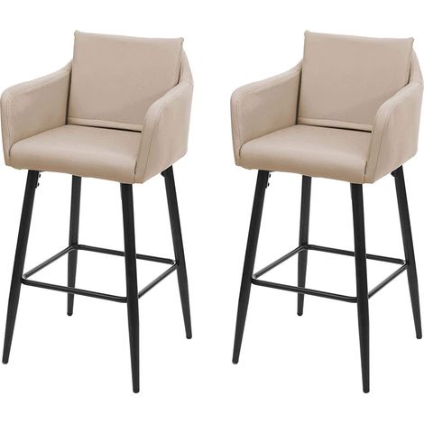 Lot de 2 tabourets de bar avec repose-pieds en synthétique taupe et métal noir TDB04064