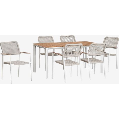 Set de Mesa Rectangular en Aluminio y Madera de Teca (160x90 cm) Katiana y 6 Sillas en Aluminio y Cuerda Trenzada Nediam SKLUM              (1/5)