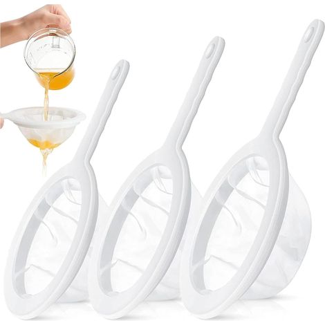 3 Stück Sieb Fein mit Griff 200/300/400 Mesh Haarsieb Küche Netzsieb Ultrafeines Trichterfilte Haushaltssieb Handsieb für Saft, Milch, (1/5)