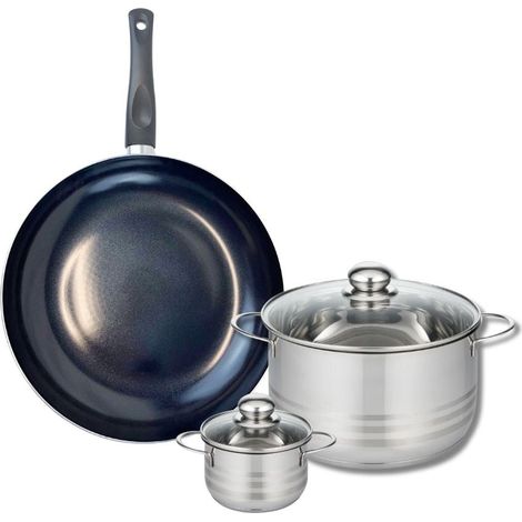 Ensemble de 1 Poêle de cuisson 32 cm et 2 faitouts 12 et 24 cm Elo Prima Brillant (1/5)
