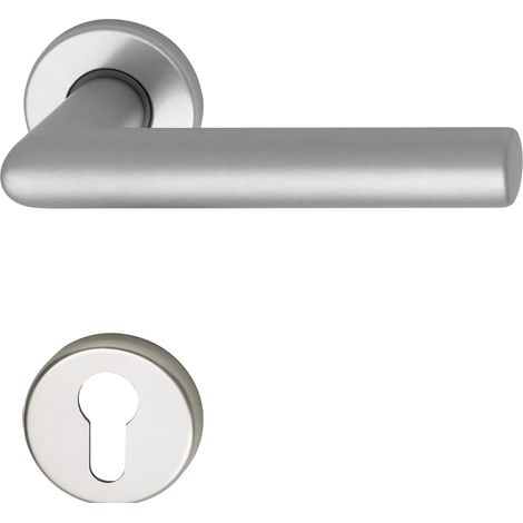 Türbeschlag Sch L Form  Türgriff für Innentür auf Rosette PZ  Aluminium silber (1/2)