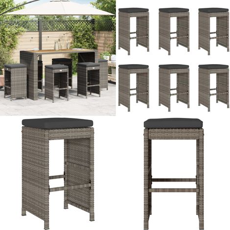 vidaXL Tabourets de bar de jardin et coussins lot de 6 résine tressée (1/5)