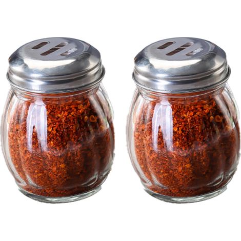 Shaker En Verre - Couvercle En Acier Inoxydable Perforé Et Fendu - Design Tourbillon - Pour Sel Poivre Épices Sucre - Lot De 2 (1/5)