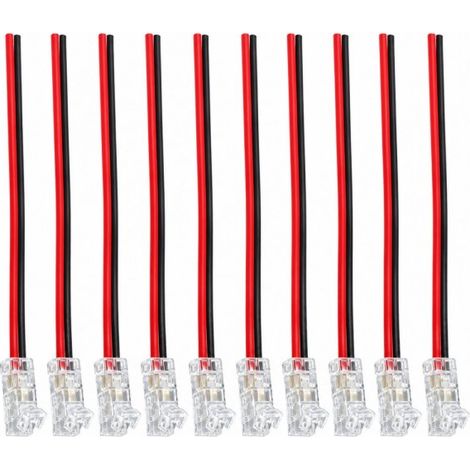 10 Pezzi Connettore Trasparente 5mm 2 PIN con Cavo per Strisce LED SMD COB, Collegamento Senza Saldatura