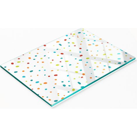 Dekoratives Schneide- und Servierbrett aus Glas, bunte Punkte, 80 x 52 cm (1/5)