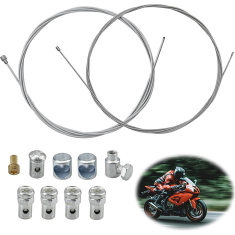 Lot de 2 câbles universels de 2 m avec 9 - Kit de réparation universel - Câble Bowden - Câble d'accélérateur - Câble d'embrayage - Pour cyclomoteur, scooter, cyclomoteur (1/5)