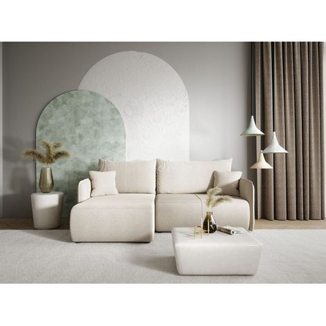 Ecksofa Sofa mit Schlaffunktion CALGARY Stoff Curio Hellgrau Ottomane Links (1/4)