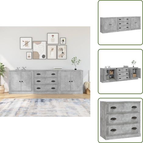 Rangement de meubles - vidaXL Buffets 3 pcs gris béton bois d'ingénierie - Buffet mural (1/5)