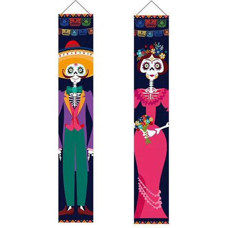 Drapeau à suspendre pour porte en polyester 100D, motif crâne pour décoration du Jour des Morts (1/5)