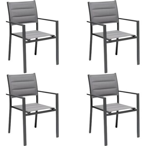 GLOUPIE Set 4 Poltrone Da Esterno Alamos In Alluminio Verniciato Antracite, Impilabile, 57 x 58 x H 86 Cm, Seduta In Textilene (1/5)