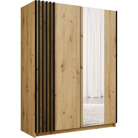 Armadio VARIA 2 porte scorrevoli con specchio in quercia e nero 150 cm