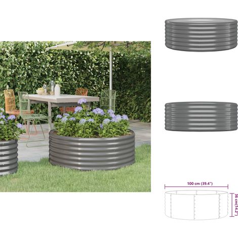 Hochbeet Pulverbeschichteter Stahl 100x100x36 cm Grau - Hochbeet - Gartenmöbel - Balkonpflanzen - Stahlteil - Pflanzenbehälter (1/4)