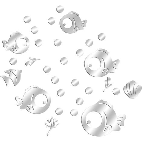 (Argent) 30 pièces Stickers muraux, poissons et bulles Stickers muraux acryliques imperméables 3D Stickers miroir décoratifs Décoration murale pour salle de bain Chambre (1/5)