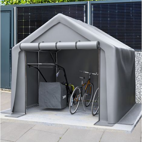 Abri de rangement extérieur pour vélos 244 x 241 x 217 cm, porte enroulable, gris DESVIAE (1/5)