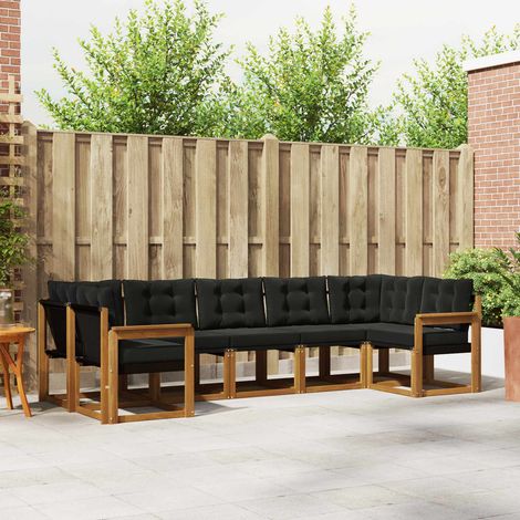 Outdoor-Sofagarnitur mit Kissen 7 pcs Natürlich und Schwarz (1/5)