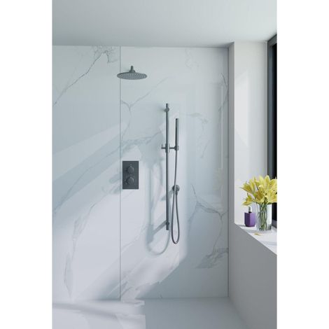 FugaFlow Eccelente Sobrado Ensemble de douche encastrable - thermostatique - bras mural - barre curseur - pomme de douche 25cm - douchette stick - (1/4)