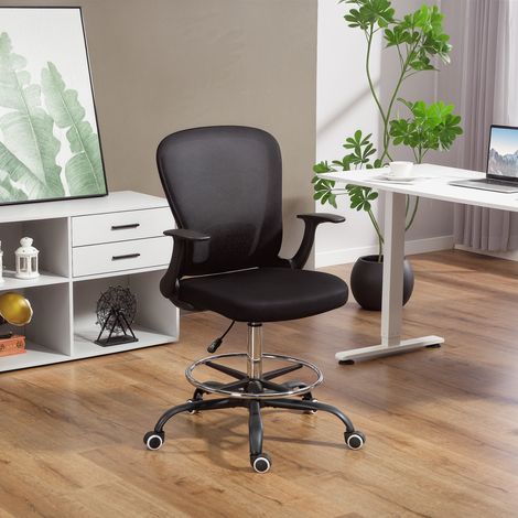 Ergonomischer Bürostuhl mit verstellbarer Fußstütze und hochklappbaren Armlehnen, höhenverstellbar, 59 x 62 x 99–119 cm, schwarz (1/5)
