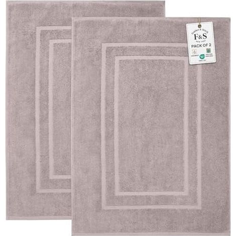 Tapis de bain Feather & Stitch, lot de 2 (76 x 53 cm), 100 % coton éponge, doux, absorbant et lavable – Taupe. Ceci n'est pas un tapis de bain.