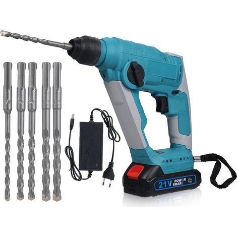 700W Marteau perforateur sans fil 21V, énergie de frappe 2,7 J, avec 6 bits , diamètre de perçage maximum 18 mm, 800r/min, moteur de marteau perforateur sans balais, poignée anti-vibration