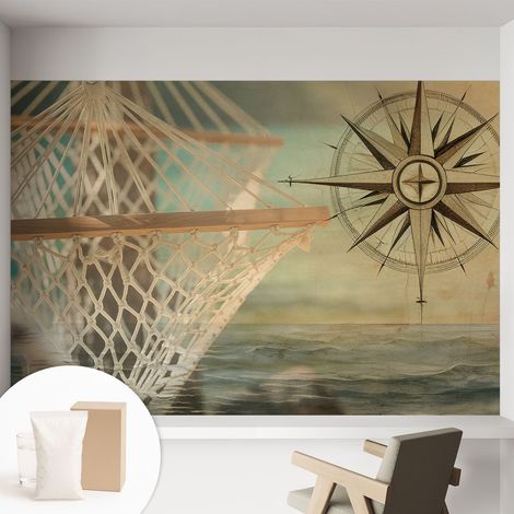 Papier peint intissé mural avec imprimé motifs décoratifs - style contemporain - Colle incluse gratuite Détente au bord de la mer 152x104 cm (1/5)