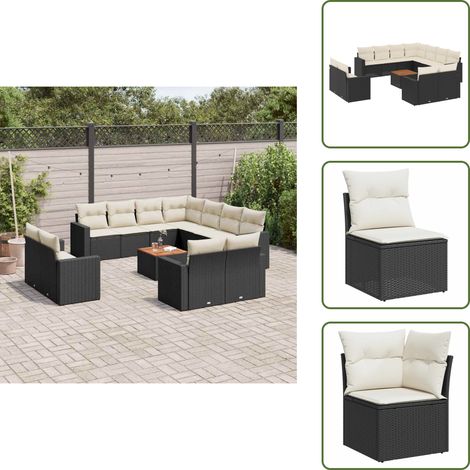 The Living Store Salon de jardin 12 pcs avec coussins noir résine tressée - Ensemble Salon De Jardin - Mobilier De Jardin - Canapé Extérieur - Set De Jardin - Chaise Lounge
