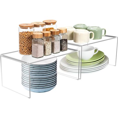 2 Pack Clear Cabinet Organizer, Spice Rack, Pantry, Decorative Bedroom Shelf, Desk Shelf, Clear Spice Organization for Cabinet, Countertop (1/5)