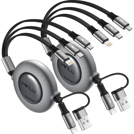 Câble Chargeur Multi Embout 5 en 1 Rétractable, 1,2m, Lot de 2  Câble de Charge Rapide USB C avec Lightning Micro USB Type C pour 17 16 15 14,Tablet (1/5)