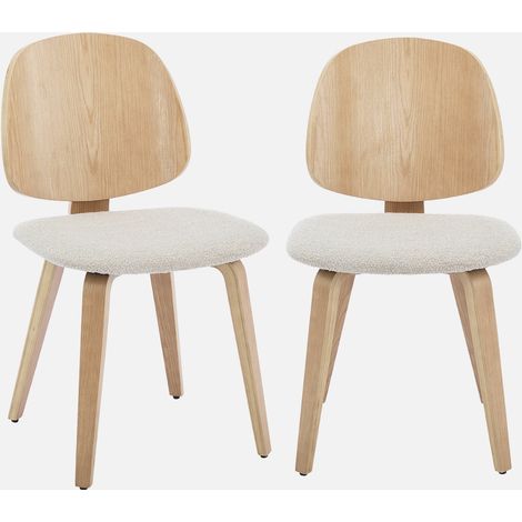 Silla curvada de madera y borreguito, set de 2